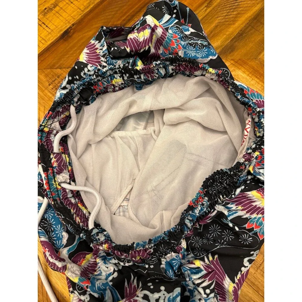 2(X)IST Men’s Medium Swim Trunks Japanese Heron Print Short Lined Drawstring